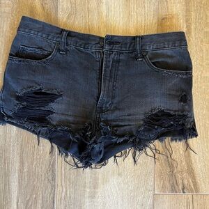 Distressed Black Denim Shorts
